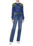 Figure View - Click To Enlarge - SONIA RYKIEL - Frayed tartan plaid stripe outseam jeans