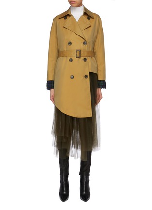 Main View - Click To Enlarge - ENFÖLD - Belted tulle hem asymmetric trench coat