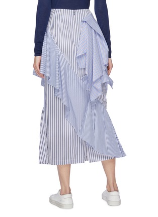 Back View - Click To Enlarge - ENFÖLD - Asymmetric shirt panel ruffle drape mix stripe skirt