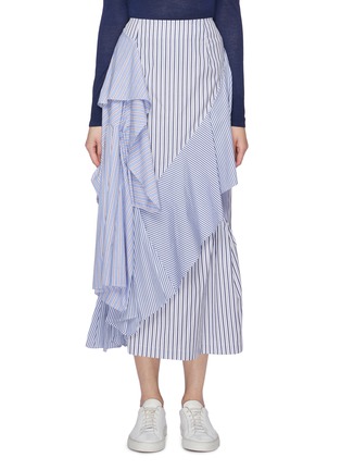 Main View - Click To Enlarge - ENFÖLD - Asymmetric shirt panel ruffle drape mix stripe skirt