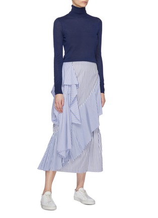 Figure View - Click To Enlarge - ENFÖLD - Asymmetric shirt panel ruffle drape mix stripe skirt