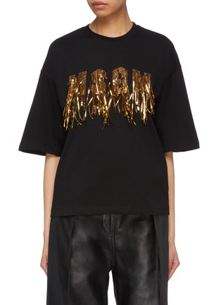 Main View - Click To Enlarge - MSGM - Tinsel fringe logo sequin T-shirt