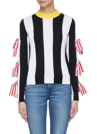 Main View - Click To Enlarge - MSGM - Bow cutout sleeve stripe sweater