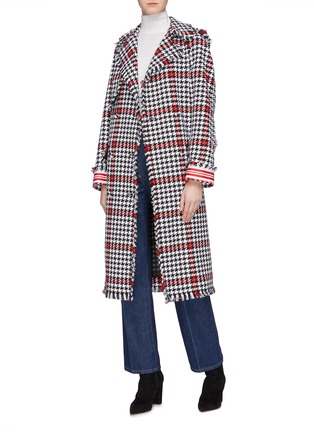 Figure View - Click To Enlarge - MSGM - Fringe border houndstooth check plaid coat