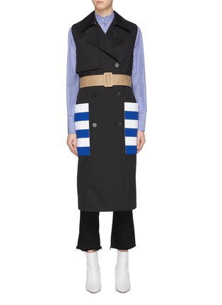 Main View - Click To Enlarge - MSGM - Belted stripe pocket long gilet