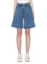 Main View - Click To Enlarge - AALTO - Pleated flap panel flared denim shorts