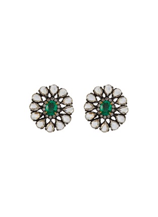 Main View - Click To Enlarge - AISHWARYA - Diamond emerald silver gold alloy scalloped stud earrings