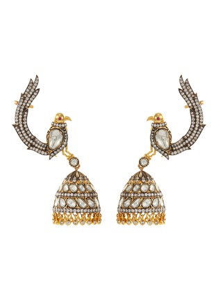 Main View - Click To Enlarge - AISHWARYA - Diamond ruby silver gold alloy jhumka drop earrings