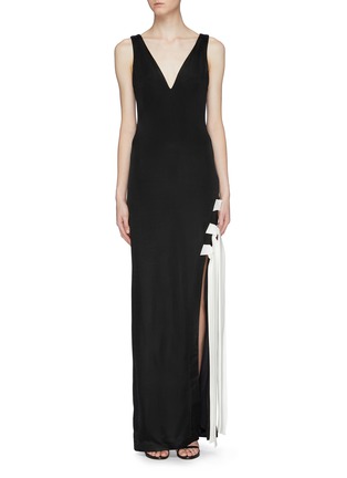 Main View - Click To Enlarge - GALVAN LONDON - 'Laced' split side V-neck gown