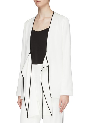 Detail View - Click To Enlarge - GALVAN LONDON - 'Bianca' contrast piping knot front crepe jacket