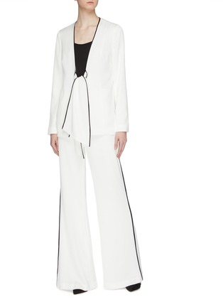Figure View - Click To Enlarge - GALVAN LONDON - 'Bianca' contrast piping knot front crepe jacket