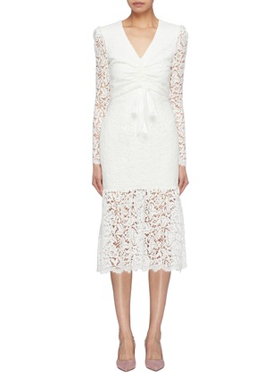 Main View - Click To Enlarge - REBECCA VALLANCE - 'Le Saint' ruched tie front guipure lace mermaid dress