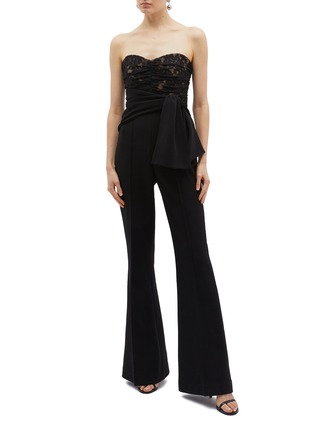 Figure View - Click To Enlarge - REBECCA VALLANCE - 'Betty' sash tie lace bustier wide leg jumpsuit