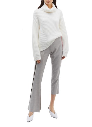 Figure View - Click To Enlarge - HELLESSY - 'Reflection' stripe outseam drape panel cropped pants