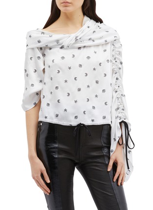 Main View - Click To Enlarge - HELLESSY - 'Sunshine' graphic embroidered asymmetric ruched sleeve top