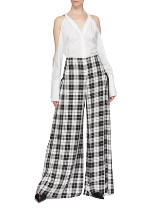 Figure View - Click To Enlarge - HELLESSY - 'Maelstrom' side tie check plaid wide leg pants