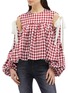 Main View - Click To Enlarge - HELLESSY - 'Bay' tie cold shoulder balloon sleeve houndstooth top