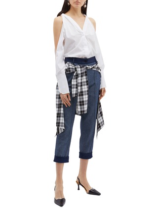 Figure View - Click To Enlarge - HELLESSY - 'Sentry' check plaid waist panel cropped jeans