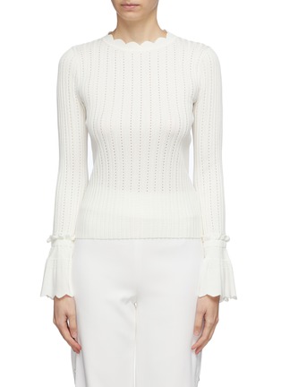 Main View - Click To Enlarge - SIMKHAI - Bell cuff scalloped perforated rib knit sweater