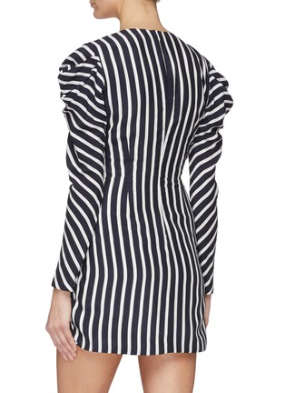 Back View - Click To Enlarge - SIMKHAI - Ruched sleeve stripe mock wrap dress
