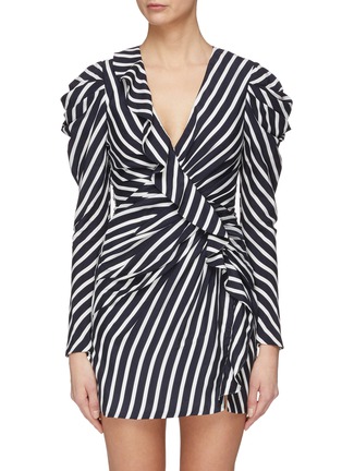 Main View - Click To Enlarge - SIMKHAI - Ruched sleeve stripe mock wrap dress