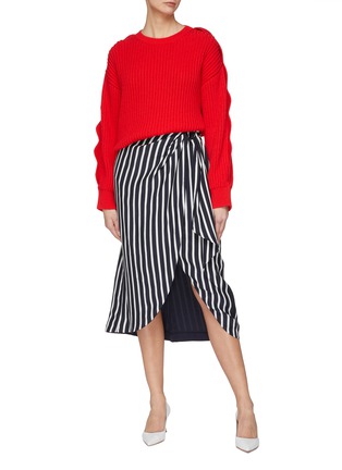 Figure View - Click To Enlarge - SIMKHAI - Ring knot stripe ruched drape skirt