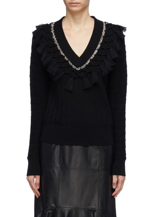 Main View - Click To Enlarge - SIMKHAI - Tassel chain wool textured knit sweater