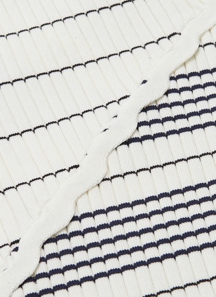 Detail View - Click To Enlarge - SIMKHAI - Asymmetric stripe scalloped rib knit mock wrap skirt
