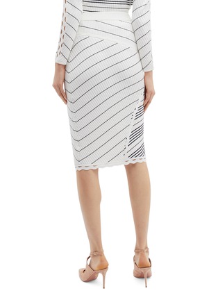 Back View - Click To Enlarge - SIMKHAI - Asymmetric stripe scalloped rib knit mock wrap skirt