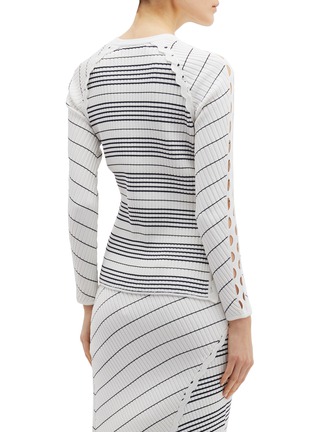 Back View - Click To Enlarge - SIMKHAI - Cutout sleeve asymmetric stripe scalloped rib knit sweater