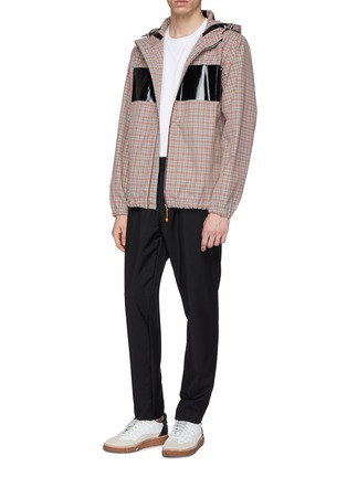 Figure View - Click To Enlarge - HELMUT LANG - Hooded coated panel check plaid jacket