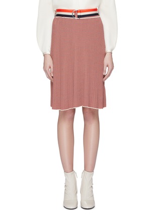 Main View - Click To Enlarge - VICTORIA, VICTORIA BECKHAM - Belted pleated stripe knit skirt