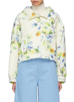 Main View - Click To Enlarge - MS MIN - Hooded floral print alpaca-silk oversized jacket
