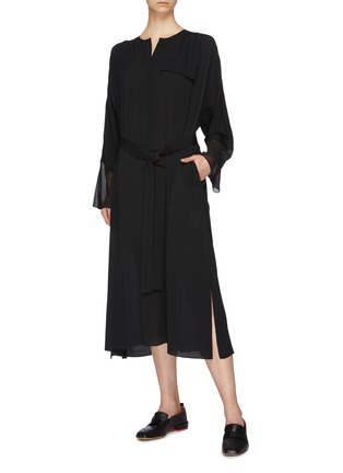 Figure View - Click To Enlarge - MS MIN - Belted batwing sleeve crepe dress