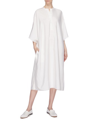 Figure View - Click To Enlarge - MS MIN - Batwing sleeve oversized silk satin shirt dress