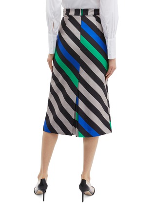 Back View - Click To Enlarge - BIANCA SPENDER - 'Plisse' belted split stripe cotton-silk skirt