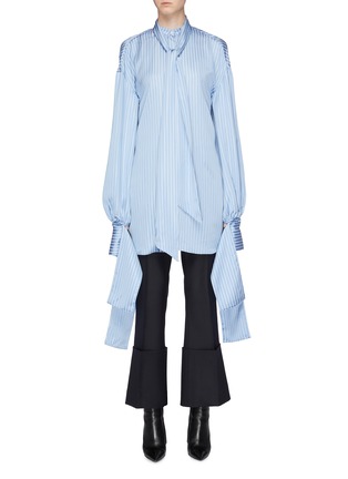 Main View - Click To Enlarge - ROKH - Detachable sash cuff split back stripe blouse