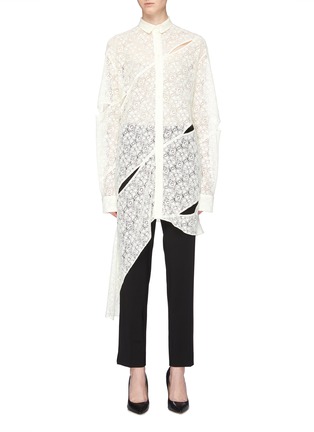 Main View - Click To Enlarge - ROKH - Asymmetric cutout panelled lace shirt