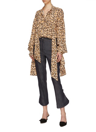 Figure View - Click To Enlarge - ROKH - Detachable cuff split back leopard print silk blouse
