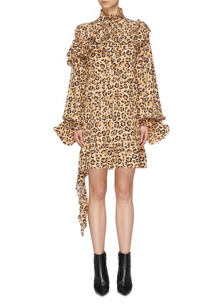 Main View - Click To Enlarge - ROKH - Detachable cuff ruffle drape leopard print silk dress