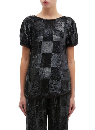 Main View - Click To Enlarge - RETROFÊTE - 'Anita' puff sleeve checkerboard sequin top