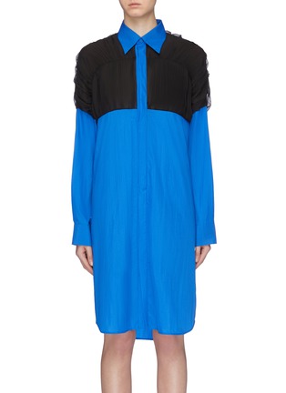 Main View - Click To Enlarge - MAISON MARGIELA - Drawcord cutout back colourblock yoke oversized shirt dress