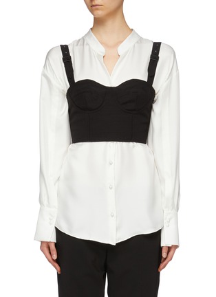 Main View - Click To Enlarge - MAISON MARGIELA - Buckle strap cropped virgin wool-silk corset top