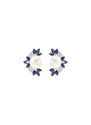 Main View - Click To Enlarge - LC COLLECTION JEWELLERY - Diamond sapphire pearl 18k white gold cluster earrings