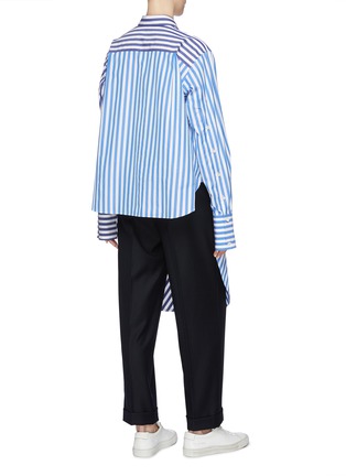 Back View - Click To Enlarge - THE KEIJI - Cutout lattice front stripe high-low shirt