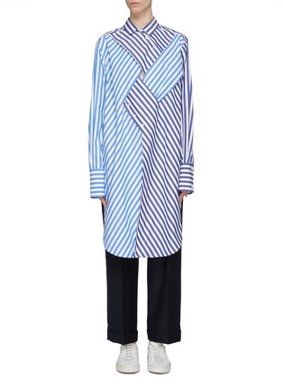 Main View - Click To Enlarge - THE KEIJI - Cutout lattice front stripe high-low shirt