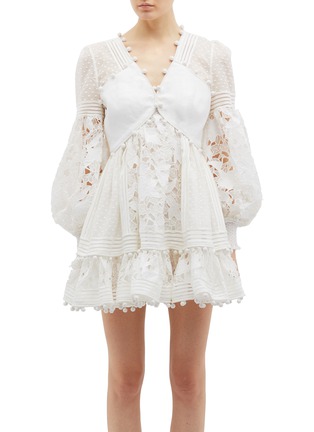 Main View - Click To Enlarge - ZIMMERMANN - 'Corsage' blouson sleeve guipure lace panel mini dress