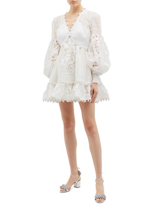 Figure View - Click To Enlarge - ZIMMERMANN - 'Corsage' blouson sleeve guipure lace panel mini dress