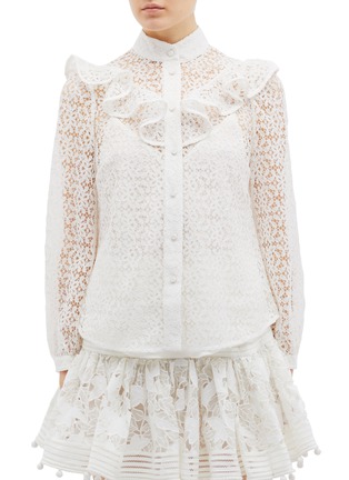 Main View - Click To Enlarge - ZIMMERMANN - 'Corsage' ruffle yoke high neck guipure lace blouse