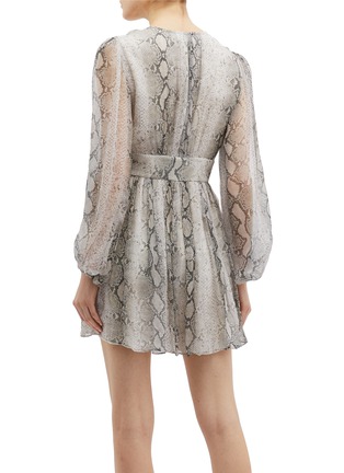 Back View - Click To Enlarge - ZIMMERMANN - 'Corsage' blouson sleeve python print silk V-neck rompers